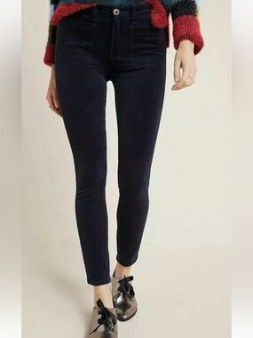 Anthropologie Pilcro High-Rise Skinny Corduroy Pants Navy Front Patch Pockets 25